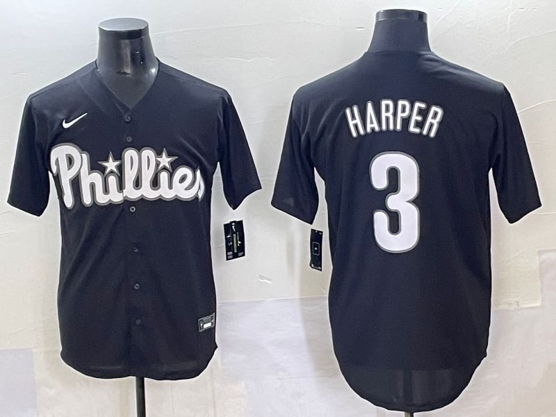 Men 2025 Philadelphia Phillies #3 Harper Black Fashion Nike MLB Jersey style 7041